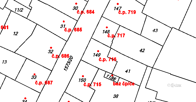 Litovel 716 na parcele st. 149 v KÚ Litovel, Katastrální mapa
