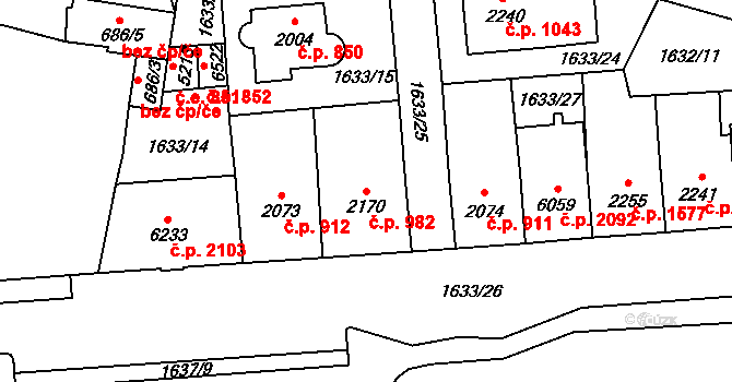 Cheb 982 na parcele st. 2170 v KÚ Cheb, Katastrální mapa