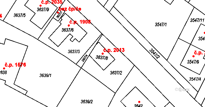 Horní Počernice 2013, Praha na parcele st. 3637/8 v KÚ Horní Počernice, Katastrální mapa