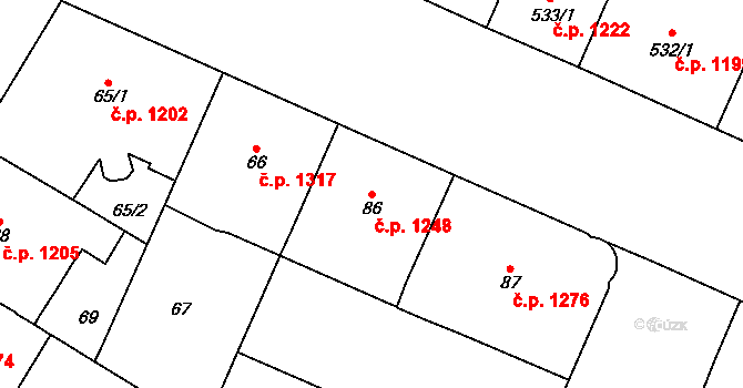 Vinohrady 1248, Praha na parcele st. 86 v KÚ Vinohrady, Katastrální mapa