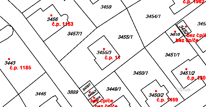 Modřany 11, Praha na parcele st. 3455/3 v KÚ Modřany, Katastrální mapa