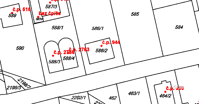 Stodůlky 944, Praha na parcele st. 586/2 v KÚ Stodůlky, Katastrální mapa