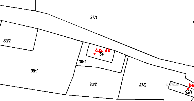 Ždírnice 48, Horní Olešnice na parcele st. 54 v KÚ Zadní Ždírnice, Katastrální mapa