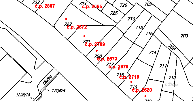 Chomutov 2673 na parcele st. 720 v KÚ Chomutov II, Katastrální mapa