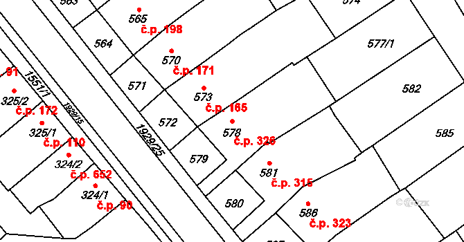 Zbýšov 326 na parcele st. 578 v KÚ Zbýšov u Oslavan, Katastrální mapa