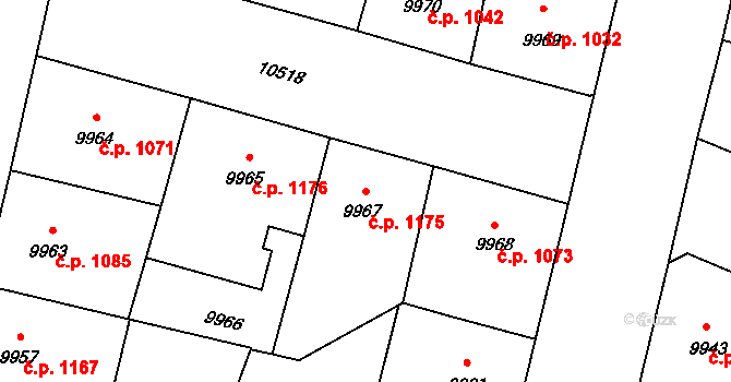 Jižní Předměstí 1175, Plzeň na parcele st. 9967 v KÚ Plzeň, Katastrální mapa