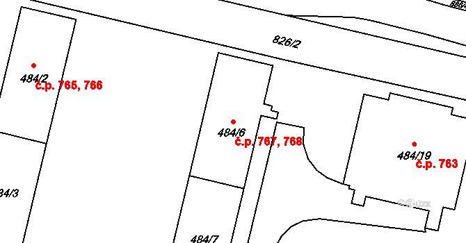 Lobzy 767,768, Plzeň na parcele st. 484/6 v KÚ Lobzy, Katastrální mapa