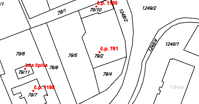Prostřední Suchá 761, Havířov na parcele st. 79/2 v KÚ Prostřední Suchá, Katastrální mapa