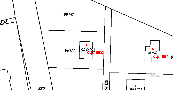 Vendryně 992 na parcele st. 981/10 v KÚ Vendryně, Katastrální mapa