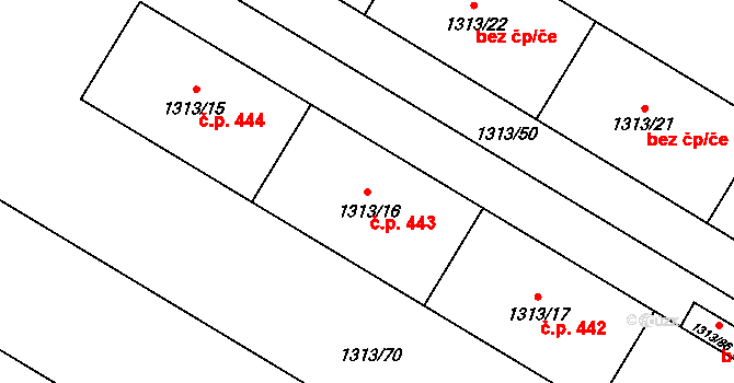 Bukovice 443, Jeseník na parcele st. 1313/16 v KÚ Bukovice u Jeseníka, Katastrální mapa