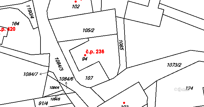Lubina 236, Kopřivnice na parcele st. 94 v KÚ Větřkovice u Lubiny, Katastrální mapa
