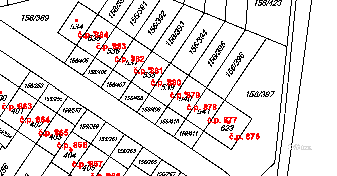Velké Přílepy 879 na parcele st. 539 v KÚ Velké Přílepy, Katastrální mapa