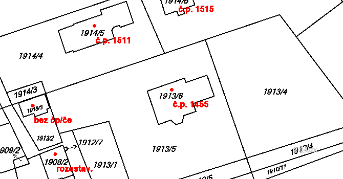 Prostřední Suchá 1455, Havířov na parcele st. 1913/6 v KÚ Prostřední Suchá, Katastrální mapa