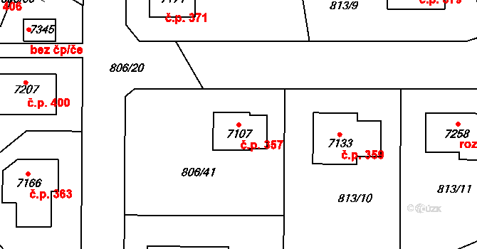 Václavské Předměstí 357, Písek na parcele st. 7107 v KÚ Písek, Katastrální mapa