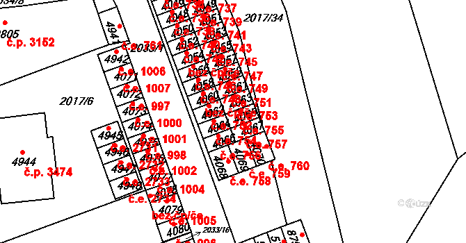 Hodonín 755 na parcele st. 4065 v KÚ Hodonín, Katastrální mapa