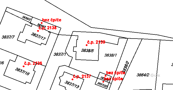 Předměstí 2139, Litoměřice na parcele st. 3838/5 v KÚ Litoměřice, Katastrální mapa
