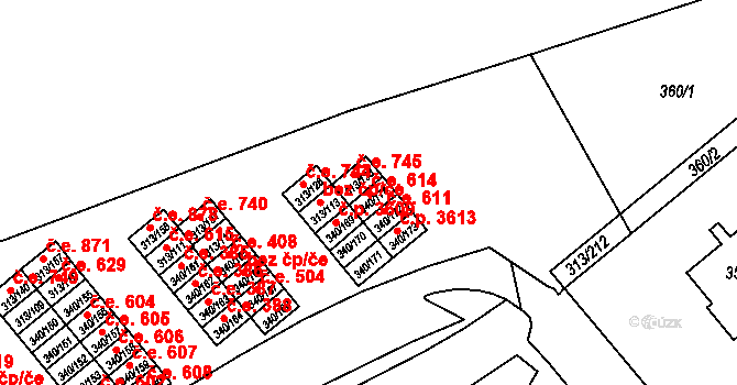 Vyškov-Předměstí 614, Vyškov na parcele st. 340/174 v KÚ Vyškov, Katastrální mapa