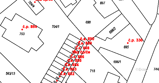 Kopřivnice 890 na parcele st. 716 v KÚ Kopřivnice, Katastrální mapa