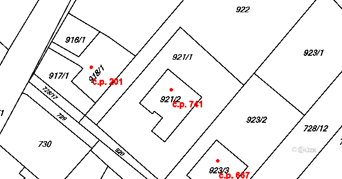 Petřkovice 741, Ostrava na parcele st. 921/2 v KÚ Petřkovice u Ostravy, Katastrální mapa