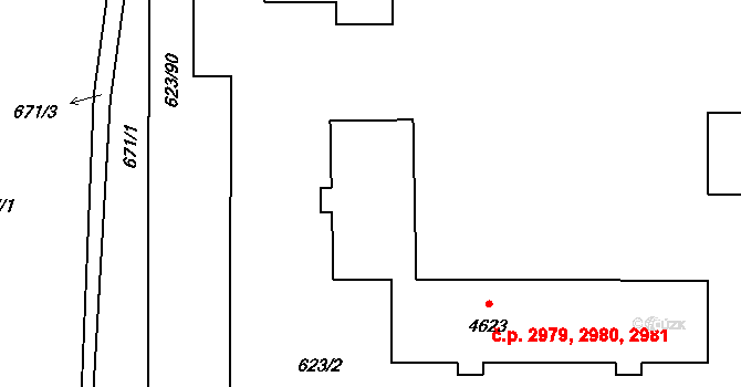 Zábřeh 2979,2980,2981, Ostrava na parcele st. 4623 v KÚ Zábřeh nad Odrou, Katastrální mapa