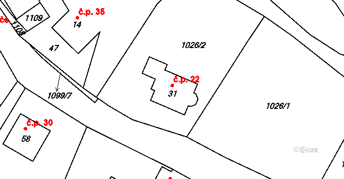 Dolní Radslavice 22, Velké Meziříčí na parcele st. 31 v KÚ Dolní Radslavice, Katastrální mapa