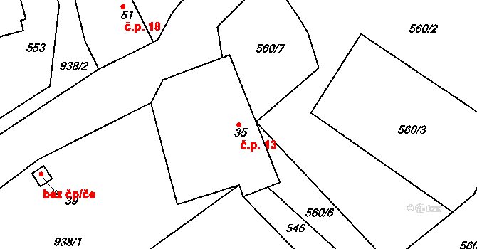 Nosetín 13, Chyšky na parcele st. 35 v KÚ Nosetín, Katastrální mapa