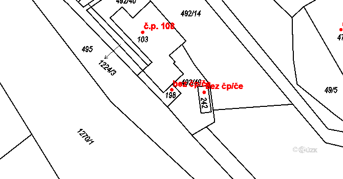 Šlapanov 38731614 na parcele st. 198 v KÚ Šlapanov, Katastrální mapa