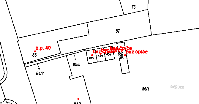 Močerady 41264614 na parcele st. 85/3 v KÚ Močerady, Katastrální mapa