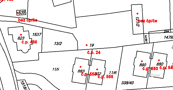 Kudlov 24, Zlín na parcele st. 19 v KÚ Kudlov, Katastrální mapa