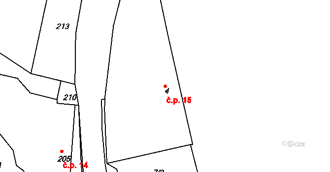 Klečůvka 15, Zlín na parcele st. 4 v KÚ Klečůvka, Katastrální mapa