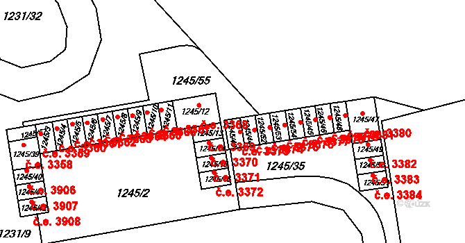 Prostřední Suchá 3373, Havířov na parcele st. 1245/43 v KÚ Prostřední Suchá, Katastrální mapa