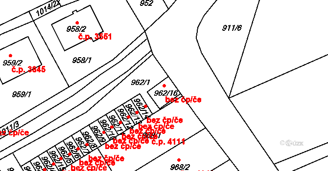 Jablonec nad Nisou 42155614 na parcele st. 962/16 v KÚ Mšeno nad Nisou, Katastrální mapa
