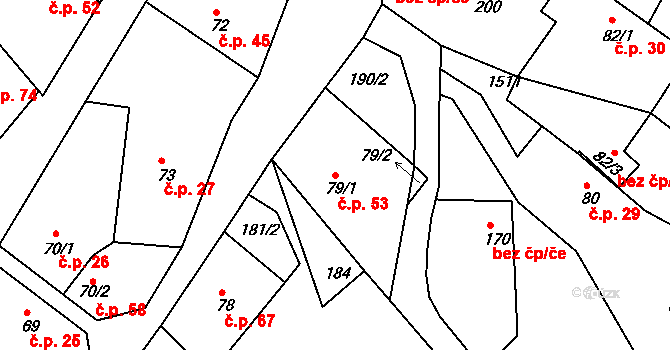 Vršovice 53 na parcele st. 79/1 v KÚ Vršovice u Opavy, Katastrální mapa