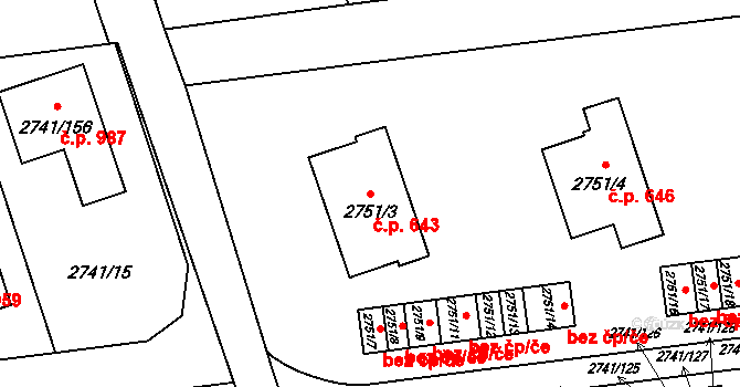 Bolatice 643 na parcele st. 2751/3 v KÚ Bolatice, Katastrální mapa