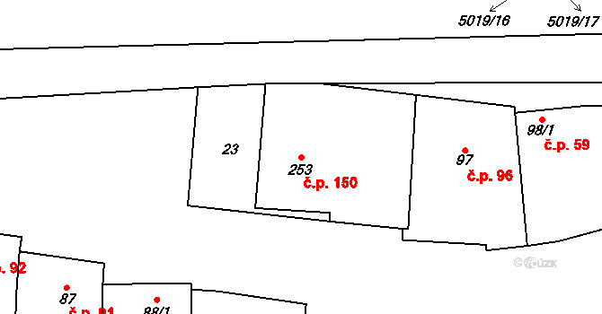 Popovice 150 na parcele st. 253 v KÚ Popovice u Uherského Hradiště, Katastrální mapa