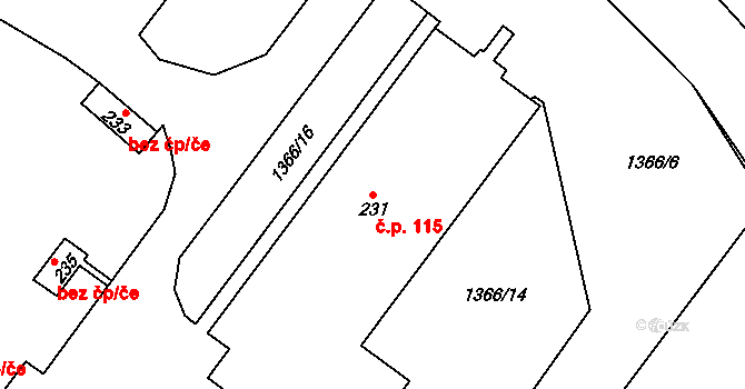 Broumov 115 na parcele st. 231 v KÚ Broumov u Zadního Chodova, Katastrální mapa