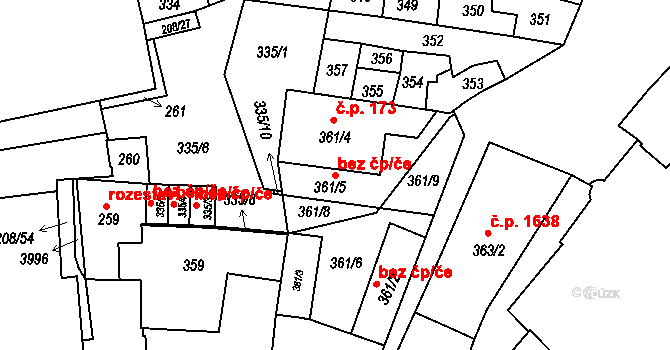 Holešov 47959614 na parcele st. 361/5 v KÚ Holešov, Katastrální mapa