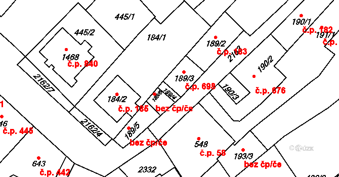 Heřmanův Městec 49035614 na parcele st. 189/4 v KÚ Heřmanův Městec, Katastrální mapa