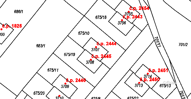 Říčany 2444 na parcele st. 3707 v KÚ Říčany u Prahy, Katastrální mapa