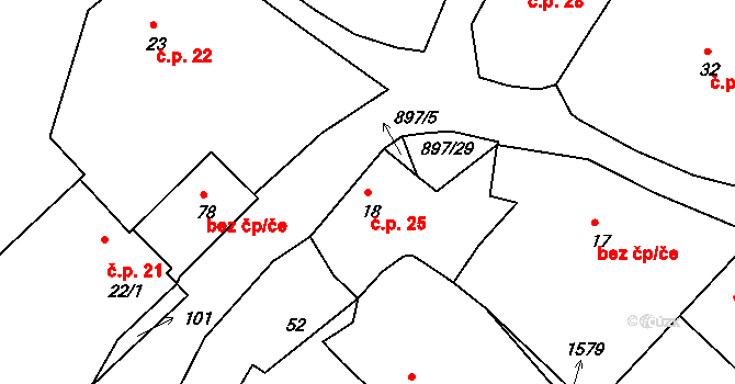 Svučice 25, Mišovice na parcele st. 18 v KÚ Svučice, Katastrální mapa