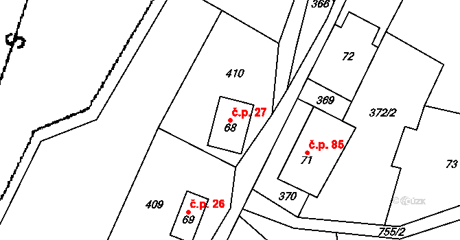 Dolní Hedeč 27, Králíky na parcele st. 68 v KÚ Dolní Hedeč, Katastrální mapa