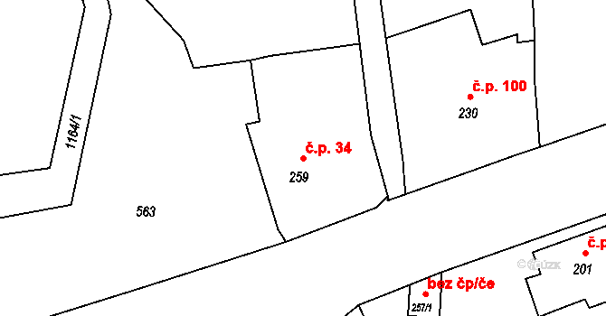Dolní Kamenice 34, Česká Kamenice na parcele st. 259 v KÚ Dolní Kamenice, Katastrální mapa