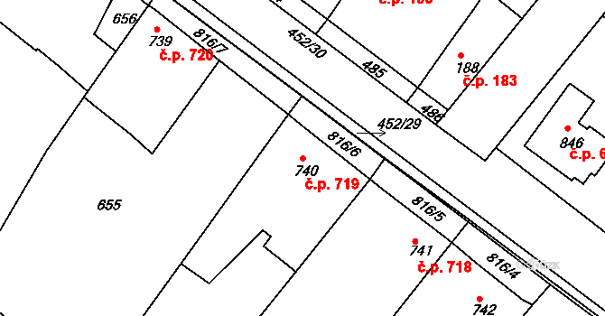 Neratovice 719 na parcele st. 740 v KÚ Neratovice, Katastrální mapa