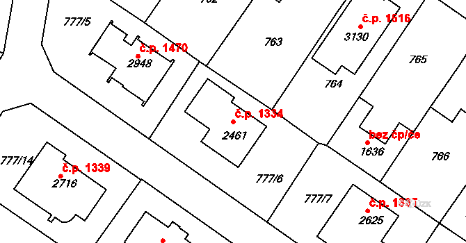 Neratovice 1334 na parcele st. 2461 v KÚ Neratovice, Katastrální mapa