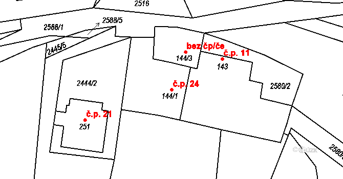 Hůrka 24, Jistebnice na parcele st. 144/1 v KÚ Makov u Jistebnice, Katastrální mapa