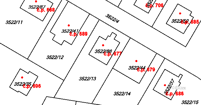 Veselí nad Lužnicí II 677, Veselí nad Lužnicí na parcele st. 3522/86 v KÚ Veselí nad Lužnicí, Katastrální mapa