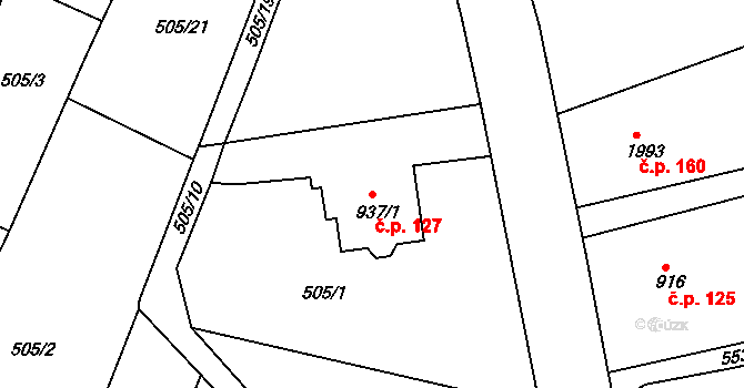 Dolejší Předměstí 127, Domažlice na parcele st. 937/1 v KÚ Domažlice, Katastrální mapa