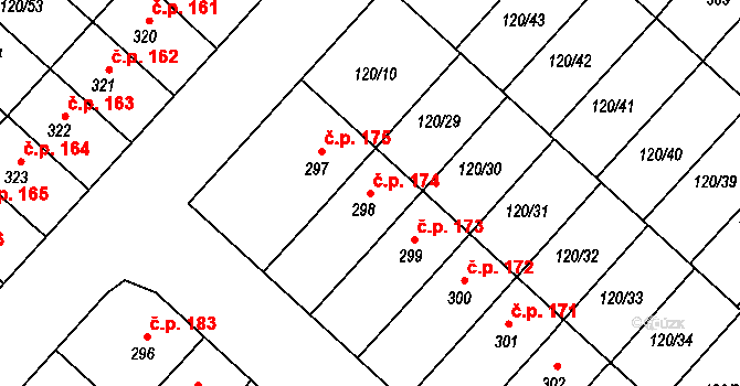 Trnová 174, Pardubice na parcele st. 298 v KÚ Trnová, Katastrální mapa