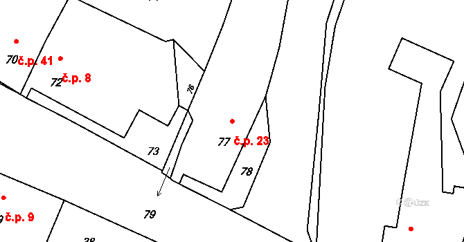 Dub 23, Starý Jičín na parcele st. 77 v KÚ Dub u Nového Jičína, Katastrální mapa