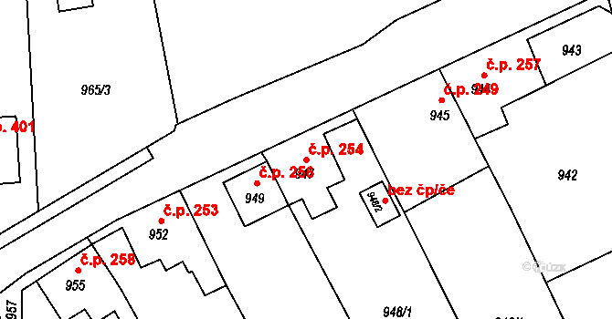 Jesenice 254 na parcele st. 947 v KÚ Jesenice u Rakovníka, Katastrální mapa